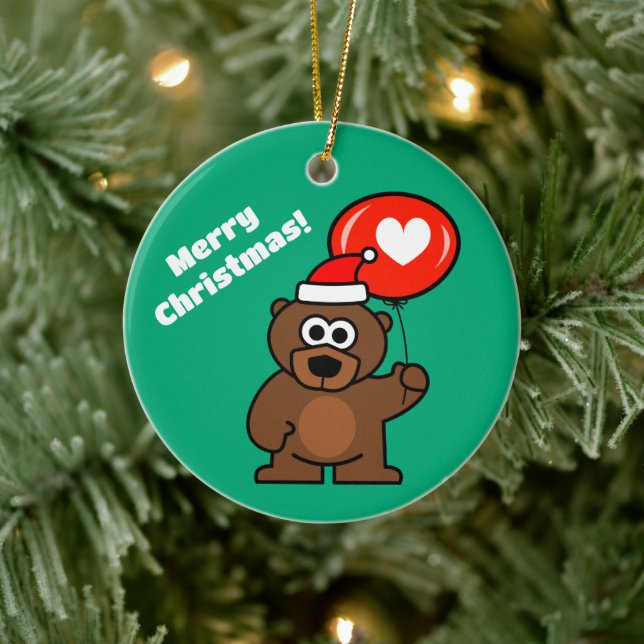 Christmas teddy bear with heart balloon custom ceramic tree decoration (Tree)