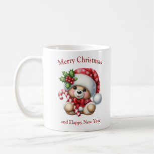 Christmas teddy bear with mistletoe and candy coffee mug