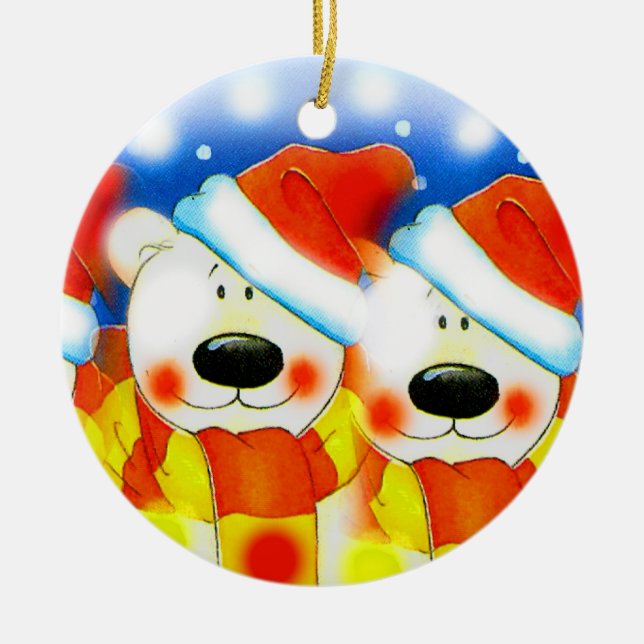 Christmas teddy bears ceramic tree decoration (Front)