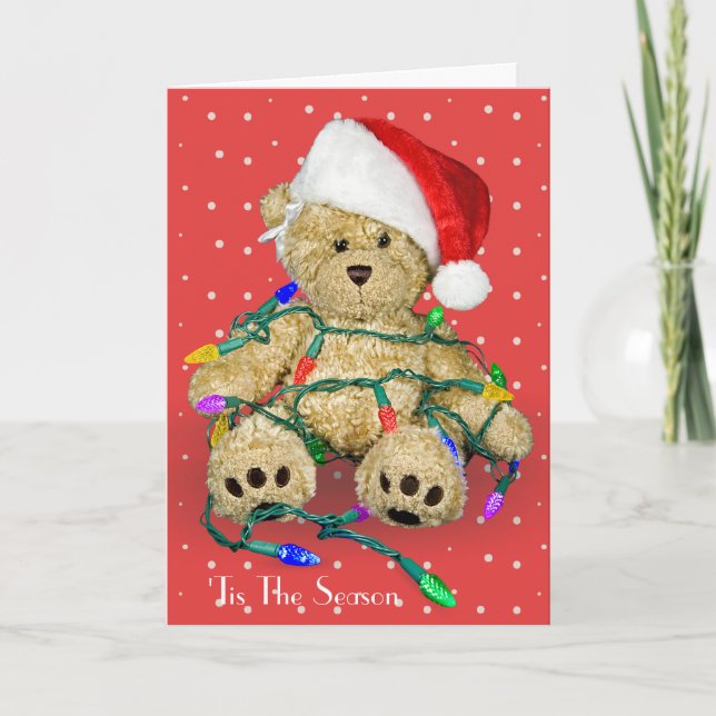 Christmas Teddy Bears In Holiday Lights Card (Front)