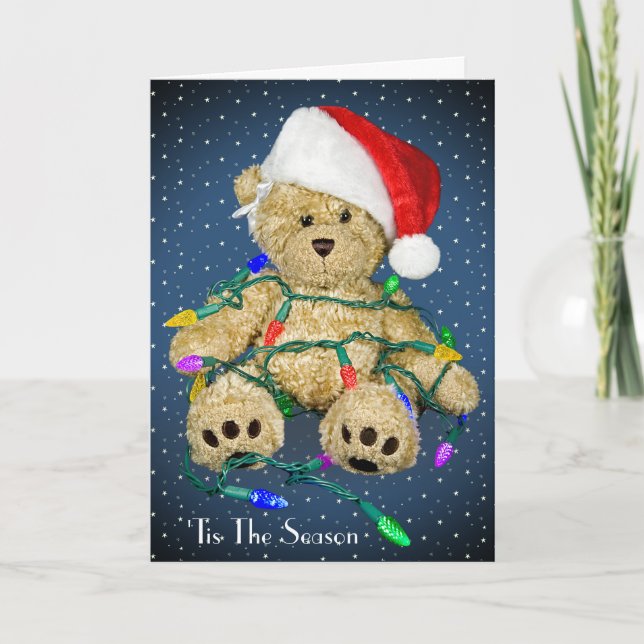 Christmas Teddy Bears In Holiday Lights Card (Front)