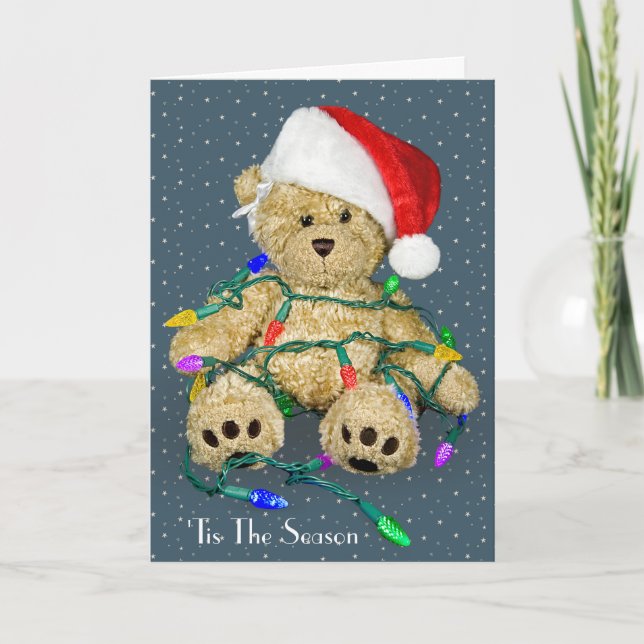 Christmas Teddy Bears In Holiday Lights Card (Front)