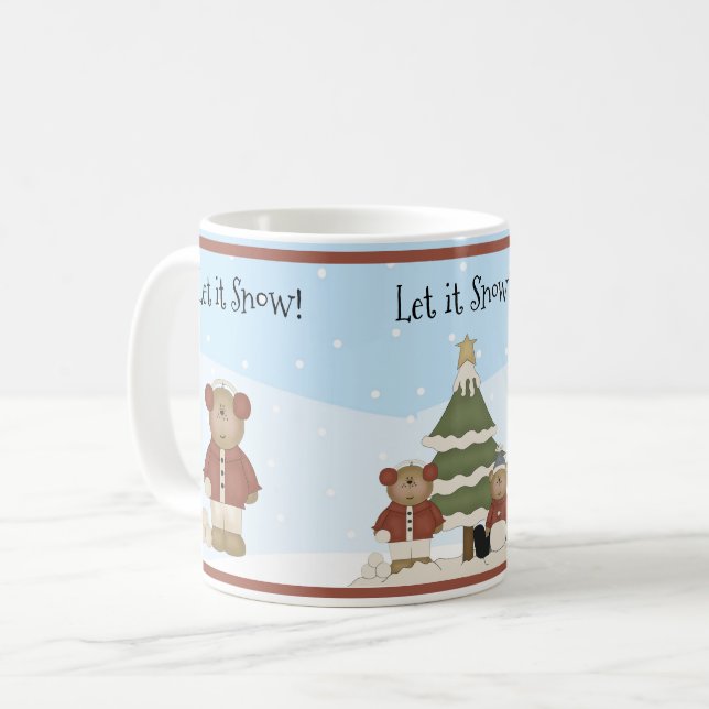 Christmas Teddy Bears, Santa & Snowman Coffee Mug (Front Left)