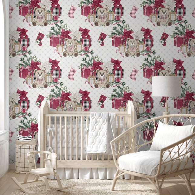 Christmas Teddy Bears Stockings Presents Nursery Wallpaper (Kids)