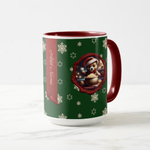 Christmas Teddy Porridge Personalised Banner Green Mug