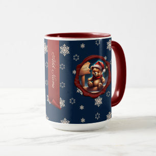 Christmas Teddy Sign Personalised Banner Blue Mug