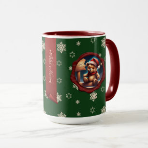 Christmas Teddy Sign Personalised Banner Green Mug