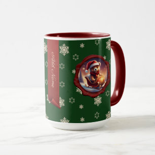 Christmas Teddy Sleigh Personalised Banner Green Mug