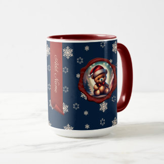 Christmas Teddy Startree Personalised Banner Blue Mug