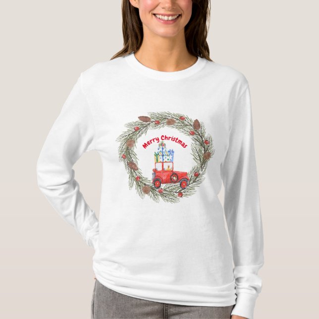 Christmas Tee Old Car & Wreath (Front)
