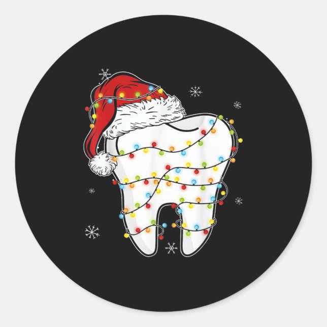 Christmas Teeth Dentist Xmas Lights Santa Hat Paja Classic Round Sticker (Front)