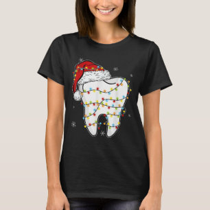 Christmas Teeth Dentist Xmas Lights Santa Hat Paja T-Shirt