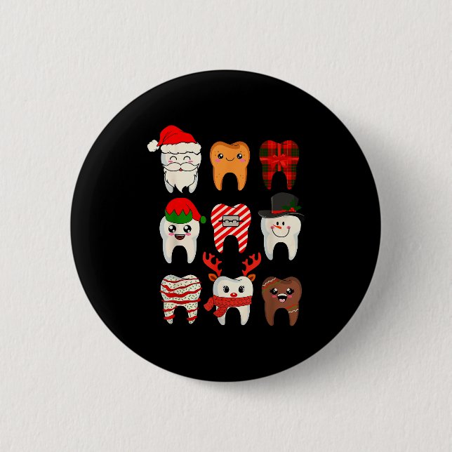 Christmas Teeth Dentist Xmas Reindeer Santa Squad  6 Cm Round Badge (Front)