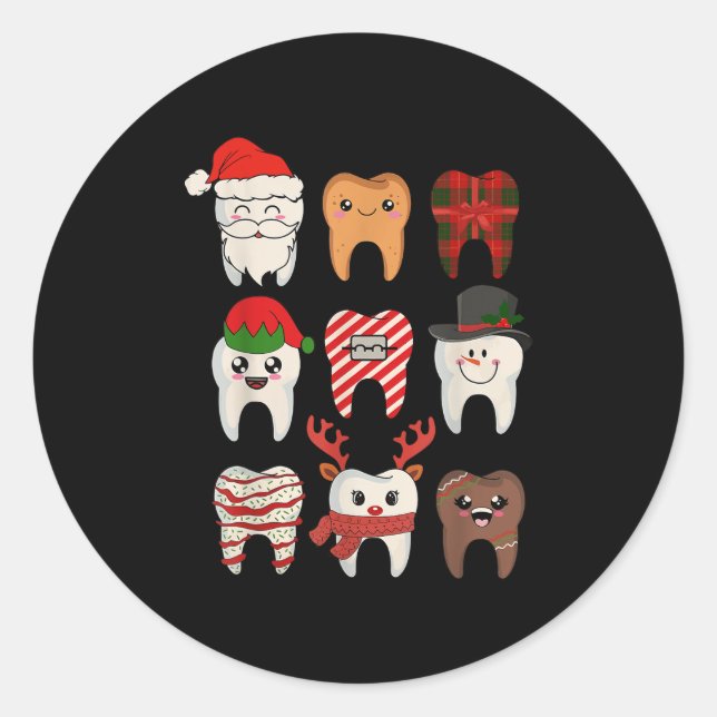Christmas Teeth Dentist Xmas Reindeer Santa Squad  Classic Round Sticker (Front)
