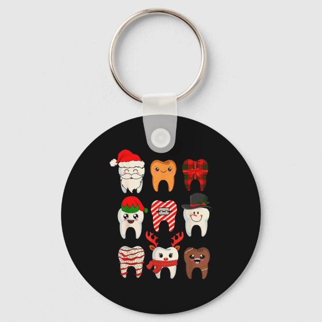 Christmas Teeth Dentist Xmas Reindeer Santa Squad  Key Ring (Front)