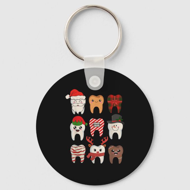 Christmas Teeth Dentist Xmas Reindeer Santa Squad  Key Ring (Front)