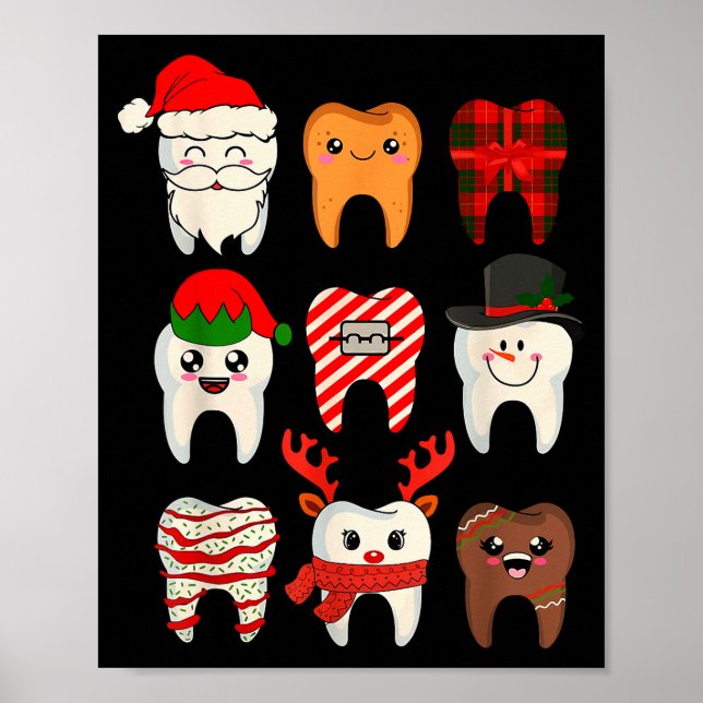 Christmas Teeth Dentist Xmas Reindeer Santa Squad  Poster (Front)