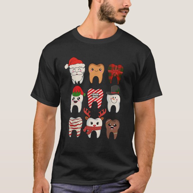 Christmas Teeth Dentist Xmas Reindeer Santa Squad  T-Shirt (Front)