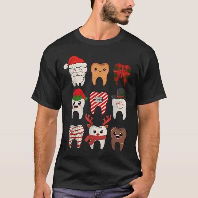 Christmas Teeth Dentist Xmas Reindeer Santa Squad  T-Shirt (Front)