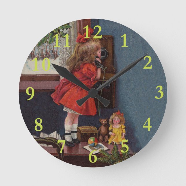 Christmas Telephone Vintage Round Clock (Front)