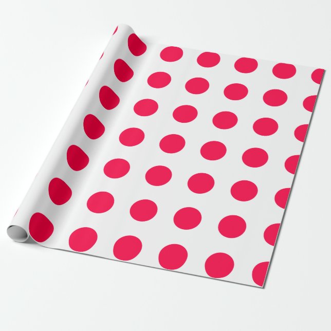 Christmas Template Red Polka Dots White Trendy Wrapping Paper (Unrolled)