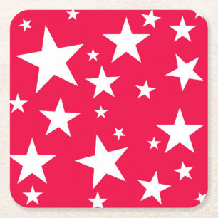 Christmas Template Red White Stars Elegant Square Paper Coaster