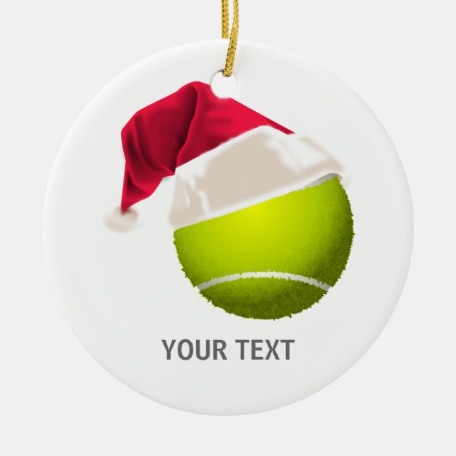 Christmas Tennis Ball Santa Hat Ceramic Tree Decoration (Front)
