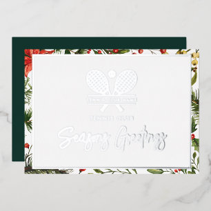 Christmas Tennis Club Seasons Greetings Silver Foil Holiday Card