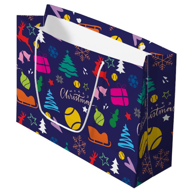🎄Christmas 🎾tennis navy blue   Large Gift Bag (Front Angled)