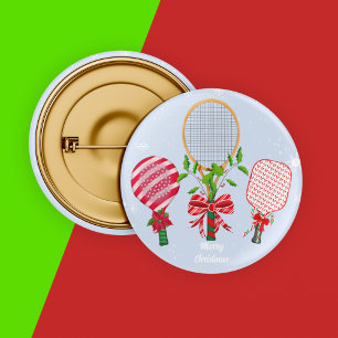 Christmas Tennis, Paddle & Pickleball Racquets 6 Cm Round Badge