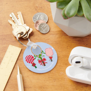 Christmas Tennis, Paddleball, Pickleball Player Key Ring