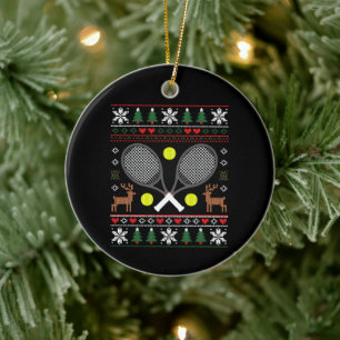 Christmas Tennis Racket Ugly Sweater Reindeer Xmas Ceramic Tree Decoration