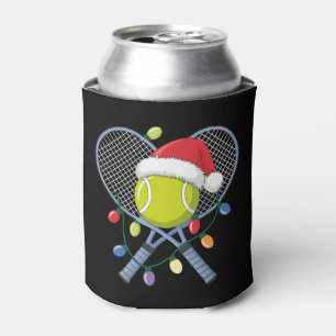 Christmas Tennis Rackets Ball Santa Hat Lights Can Cooler