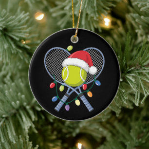 Christmas Tennis Rackets Ball Santa Hat Lights Ceramic Tree Decoration