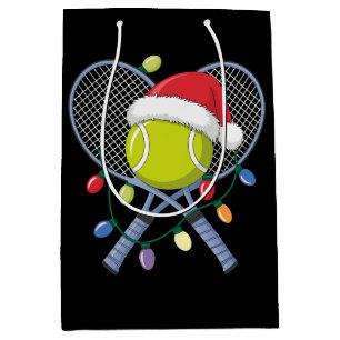 Christmas Tennis Rackets Ball Santa Hat Lights Medium Gift Bag