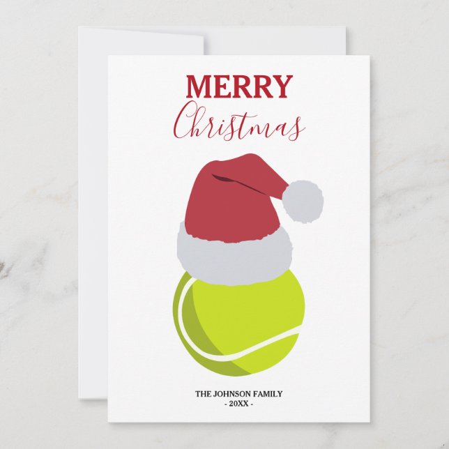 Christmas Tennis Sports Ball Custom Name Holiday Card (Front)