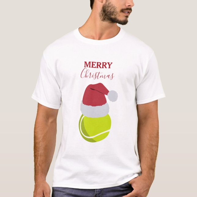 Christmas Tennis Sports Ball Holiday T-Shirt (Front)