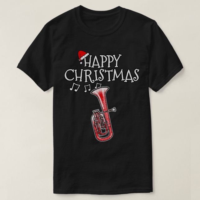Christmas Tenor Horn Brass Musician Santa Hat Xmas T-Shirt (Design Front)