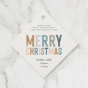 Christmas terracotta blue typography modern rectan favour tags