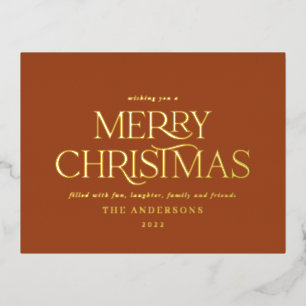 Christmas terracotta chic elegant minimal modern foil holiday postcard