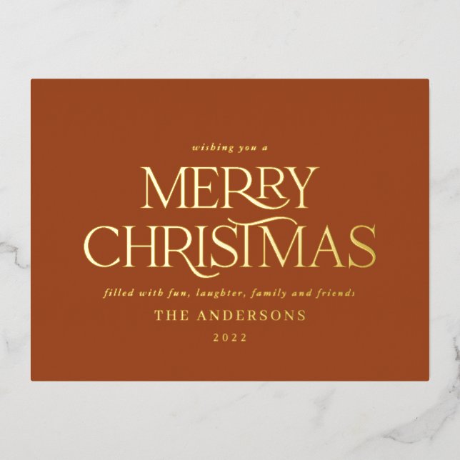 Christmas terracotta chic elegant minimal modern foil holiday postcard (Front)