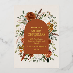 Christmas terracotta non photo stag floral foil holiday card