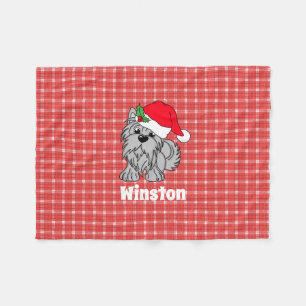 Christmas Terrier Dog on Red Plaid Fleece Blanket