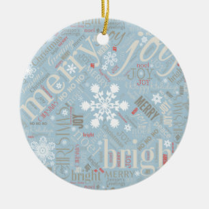 Christmas Text and Snowflake Pattern Blue ID257 Ceramic Tree Decoration