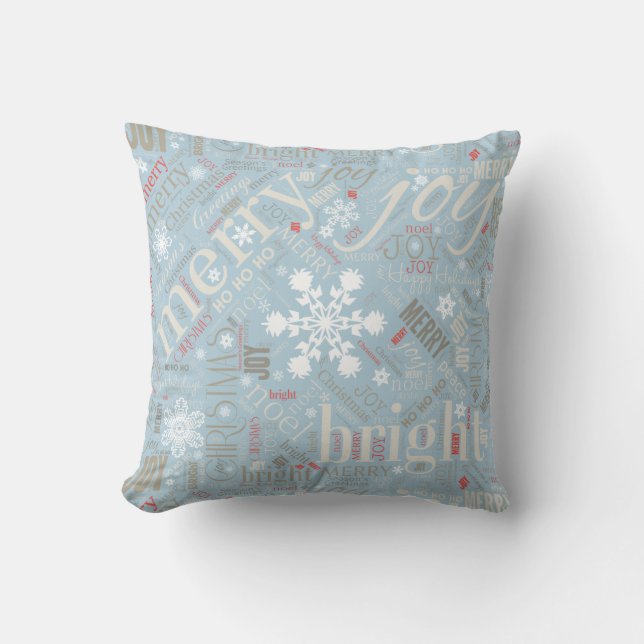Christmas Text and Snowflake Pattern Blue ID257 Cushion (Front)
