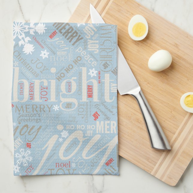 Christmas Text and Snowflake Pattern Blue ID257 Tea Towel (Quarter Fold)