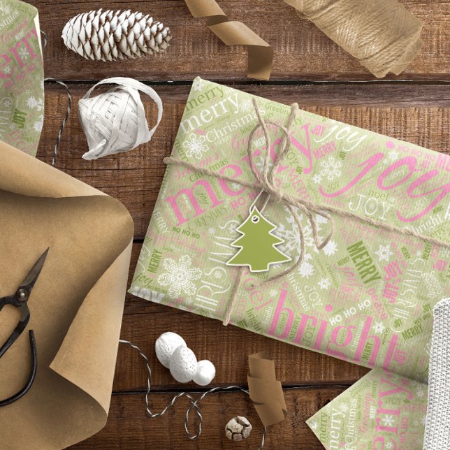 Christmas Text and Snowflake Pattern Green ID257 Wrapping Paper (Creator Uploaded)