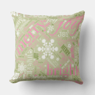 Christmas Text and Snowflake Pattern Pink ID257 Cushion