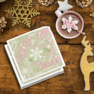 Christmas Text and Snowflake Pattern Pink ID257 Napkin