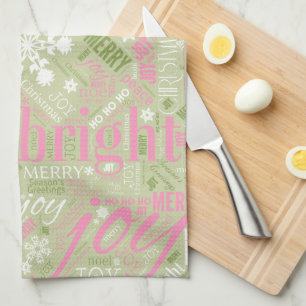 Christmas Text and Snowflake Pattern Pink ID257 Tea Towel